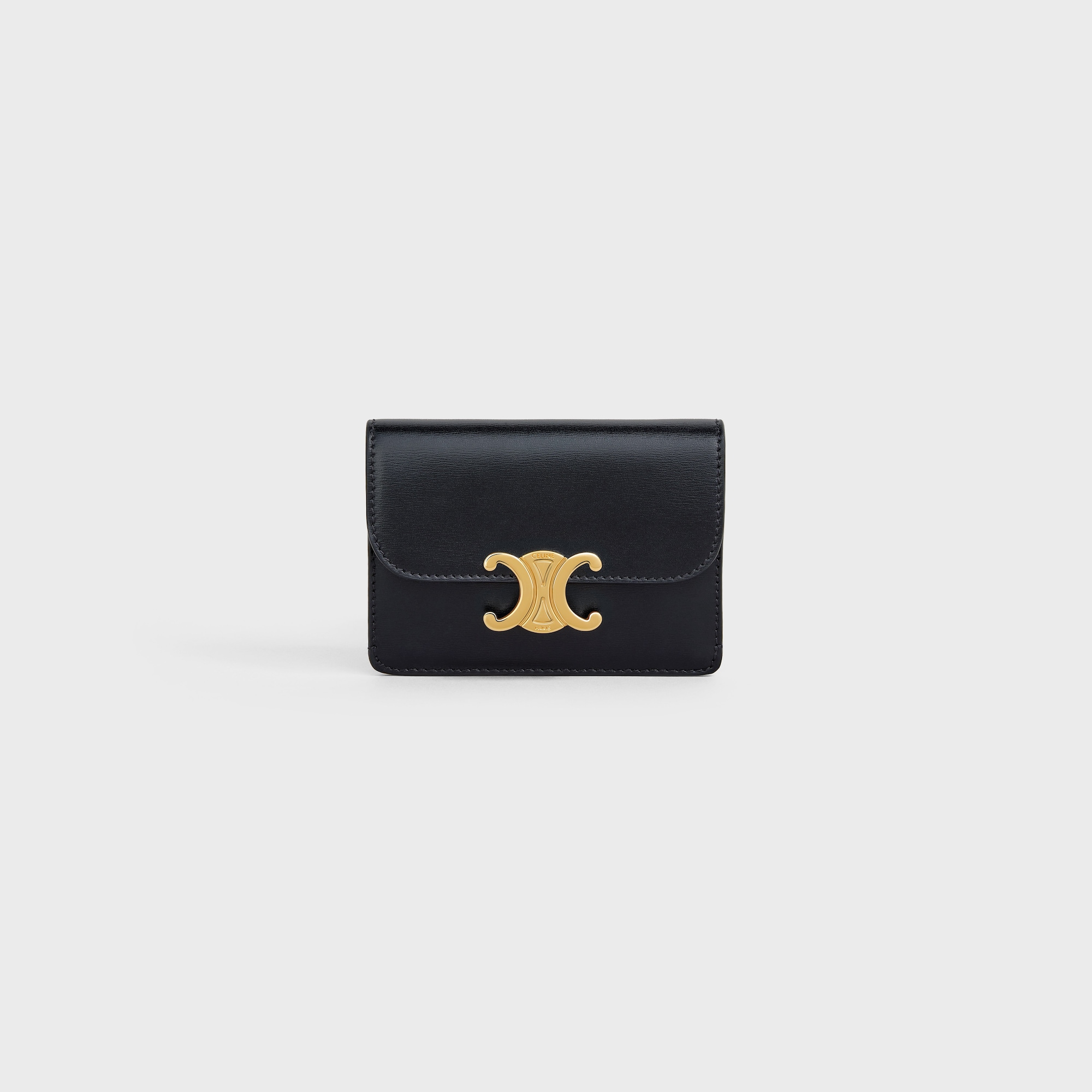 CARD HOLDER WITH FLAP TRIOMPHE IN SHINY CALFSKIN BLACK - Image 1